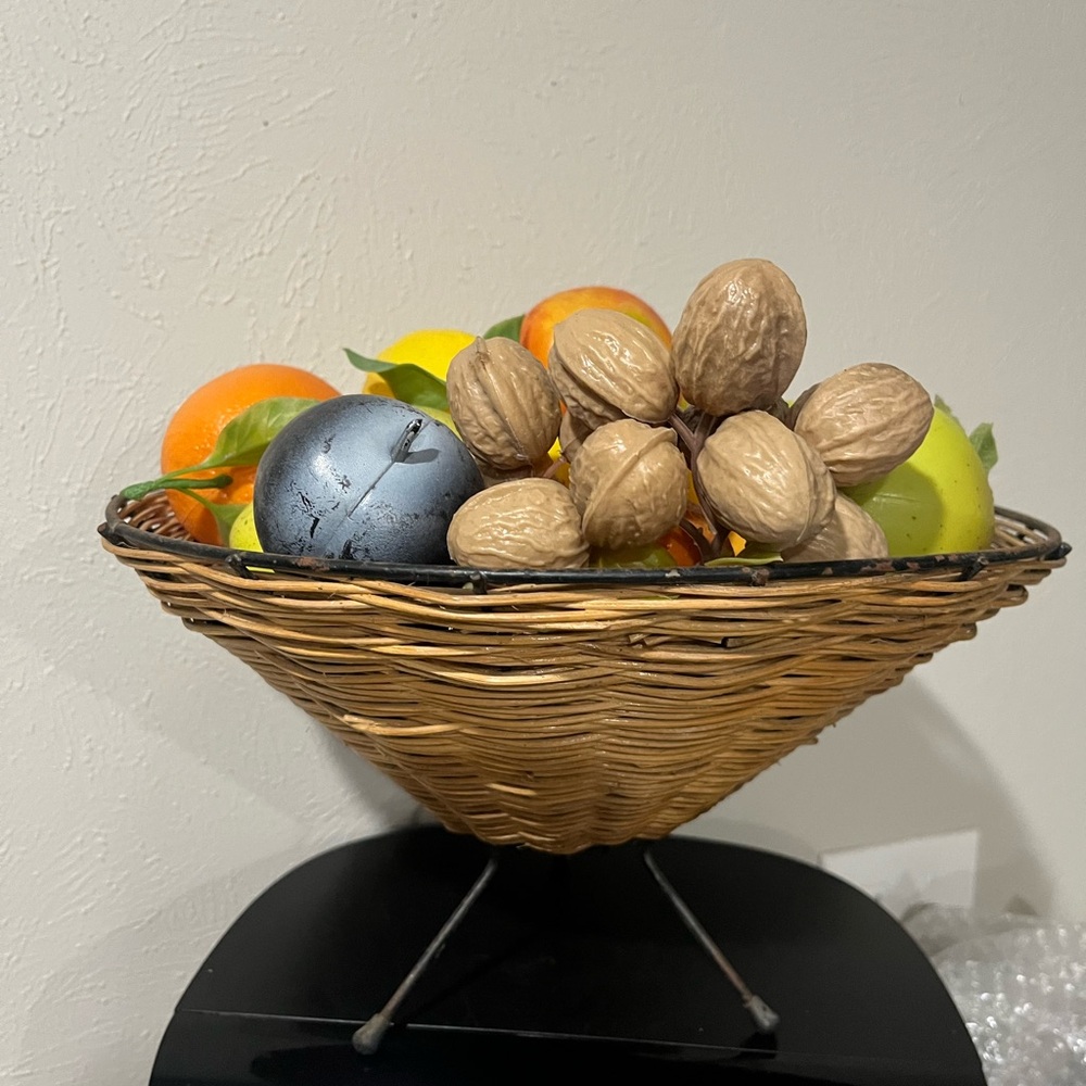 Wicker Fruit Basket with Assorted Faux Fruits